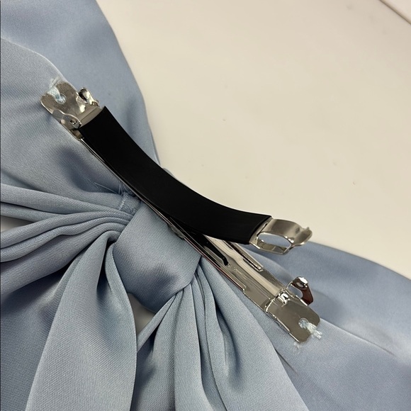 Powder Blue Satin Hair Bow Accessory - Picture 6 of 6